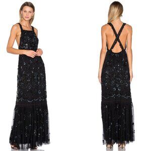 Needle & Thread Embellished Bib Gown in Black 4